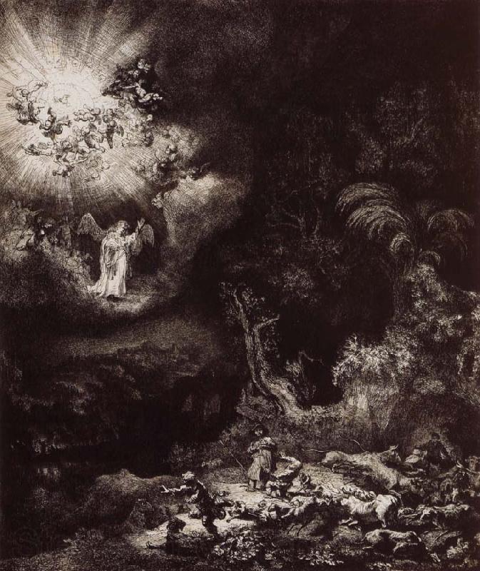 REMBRANDT Harmenszoon van Rijn The Angel Appearing to the Shepherds Norge oil painting art